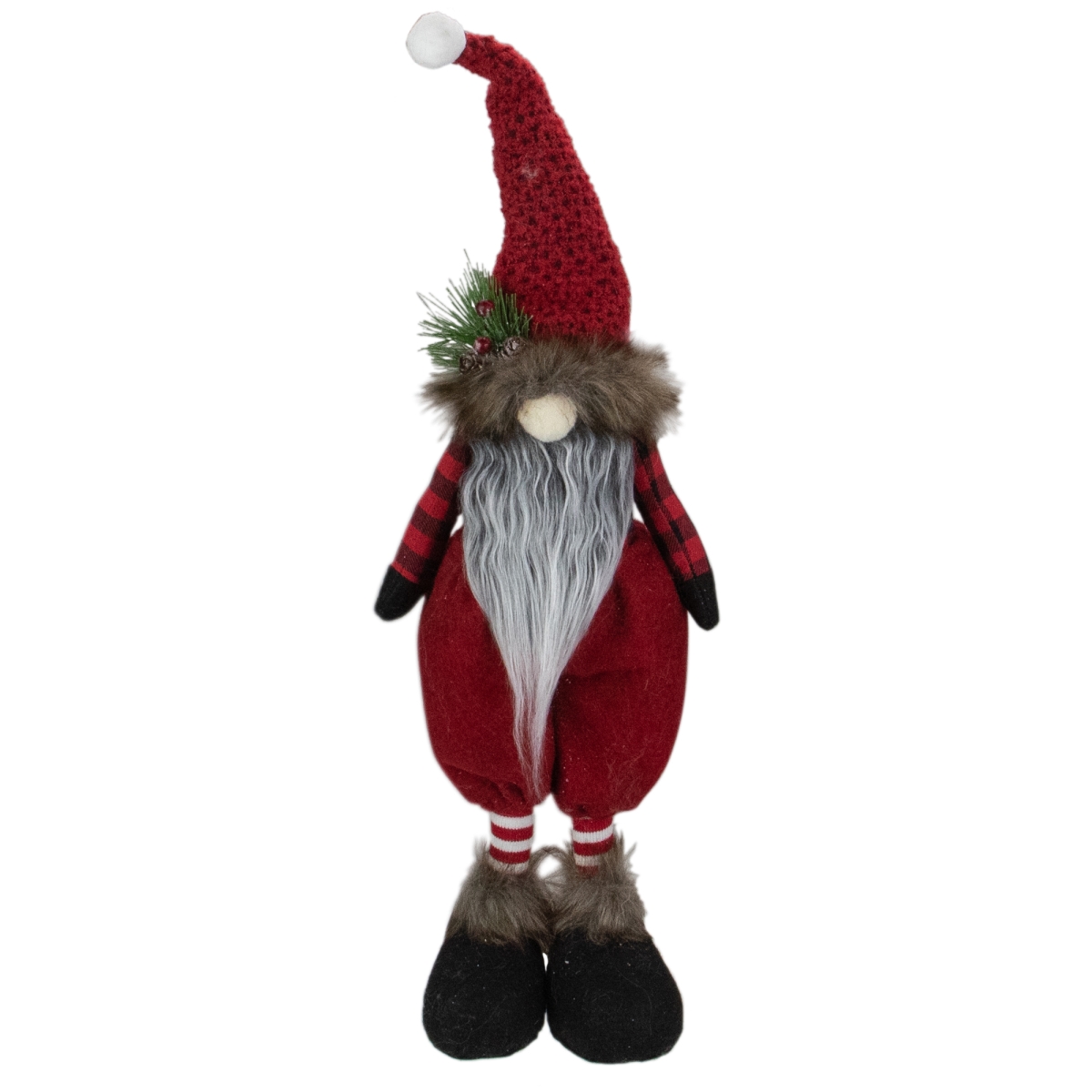 18.25 in. Buffalo Plaid Gnome Christmas Figurine, Red & Black