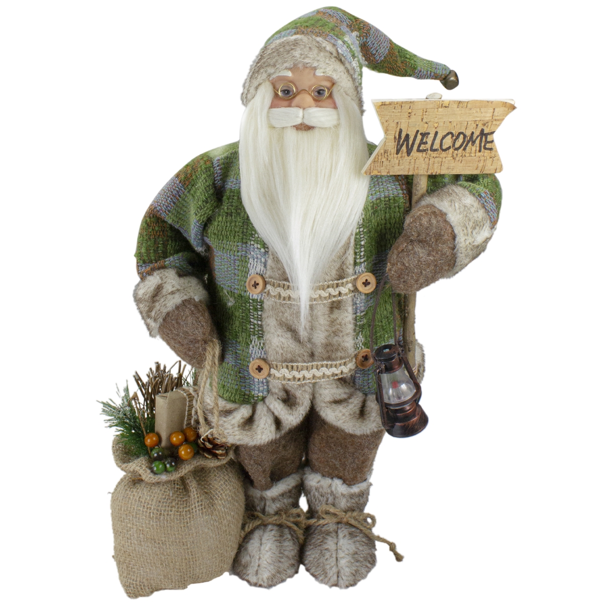 Picture of Northlight 34316584 18 in. Standing Santa Christmas Figure Carrying a Welcome Sign