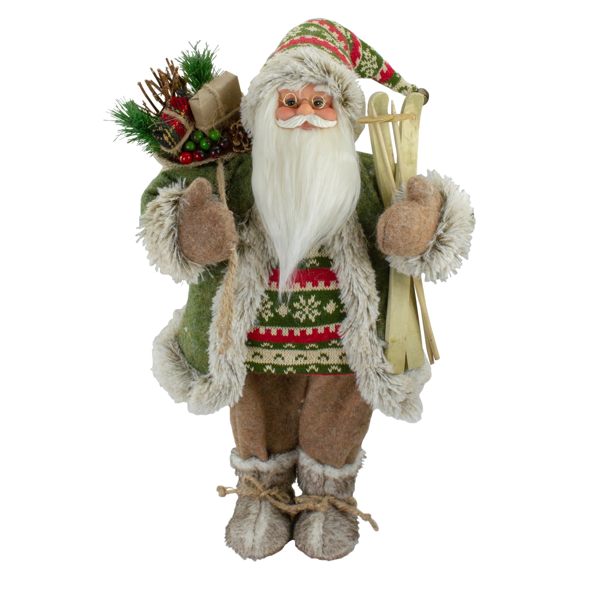 Picture of Northlight 34316588 18 in. Standing Santa Christmas Figure Carrying Skis & Presents