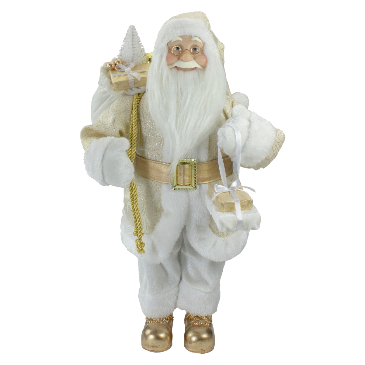 Picture of Northlight 34316593 18 Standing Santa Christmas Figure Carrying Presents Wearing - White & Gold