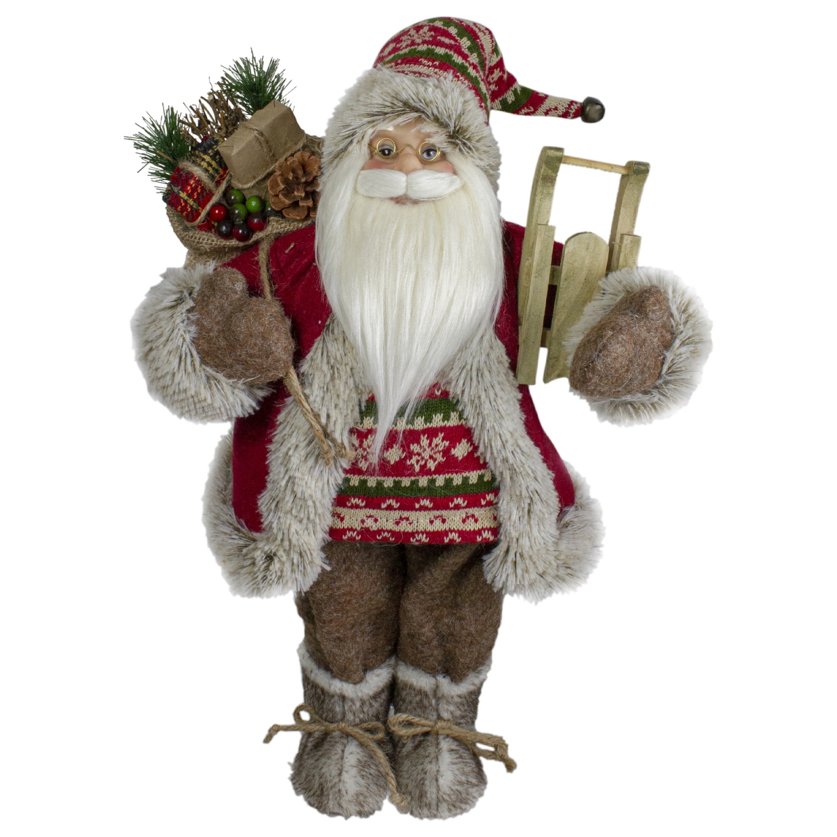 Picture of Northlight 34316600 18 in. Standing Santa Christmas Figure with a Sled & Fur Boots