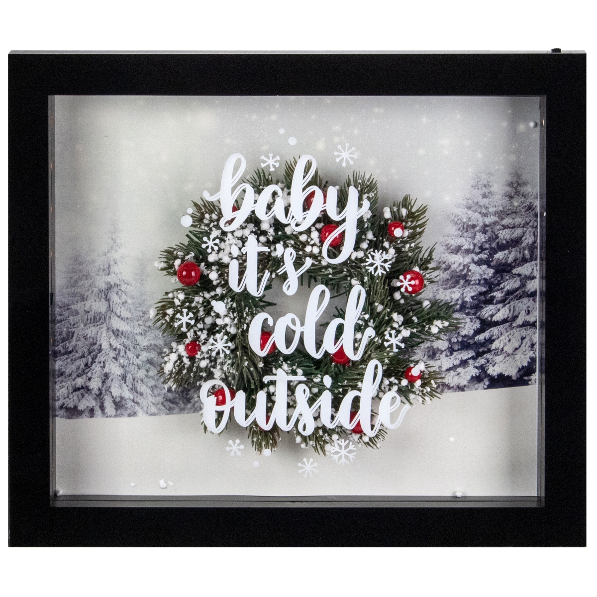 14 in. Framed 3D Baby its Cold Outside Christmas LED Decor Box, Black