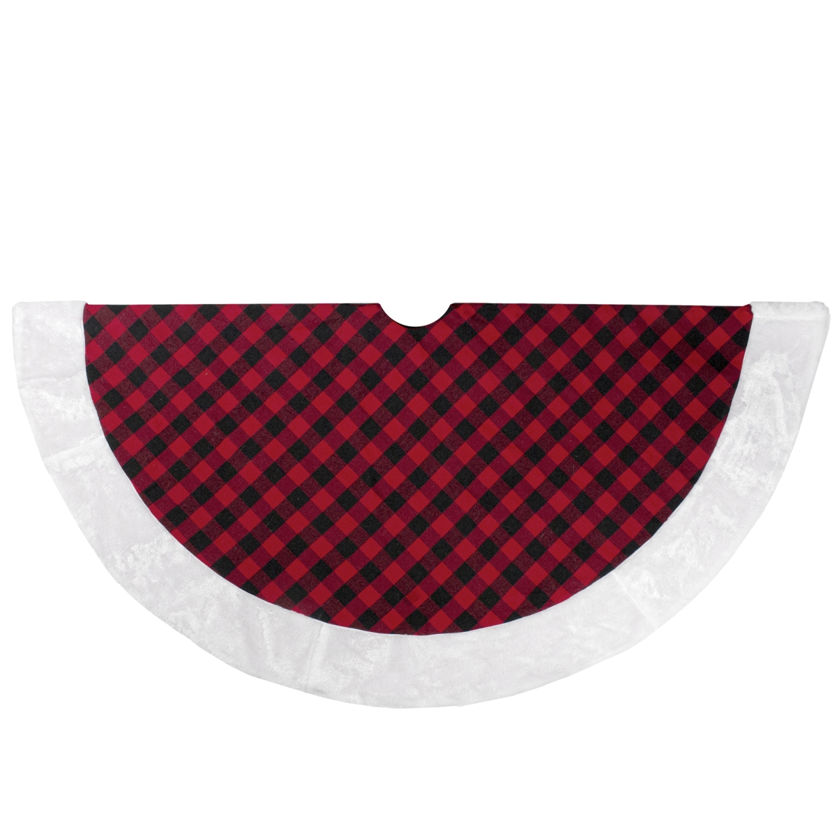 48 in. Buffalo Plaid Christmas Tree Skirt with Faux Fur Trim, Red & Black