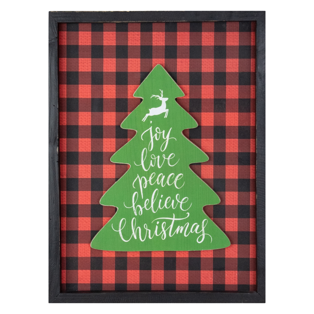 34308694 14 in. Buffalo Plaid Christmas Tree Shadow Box Wall Plaque, Red & Black