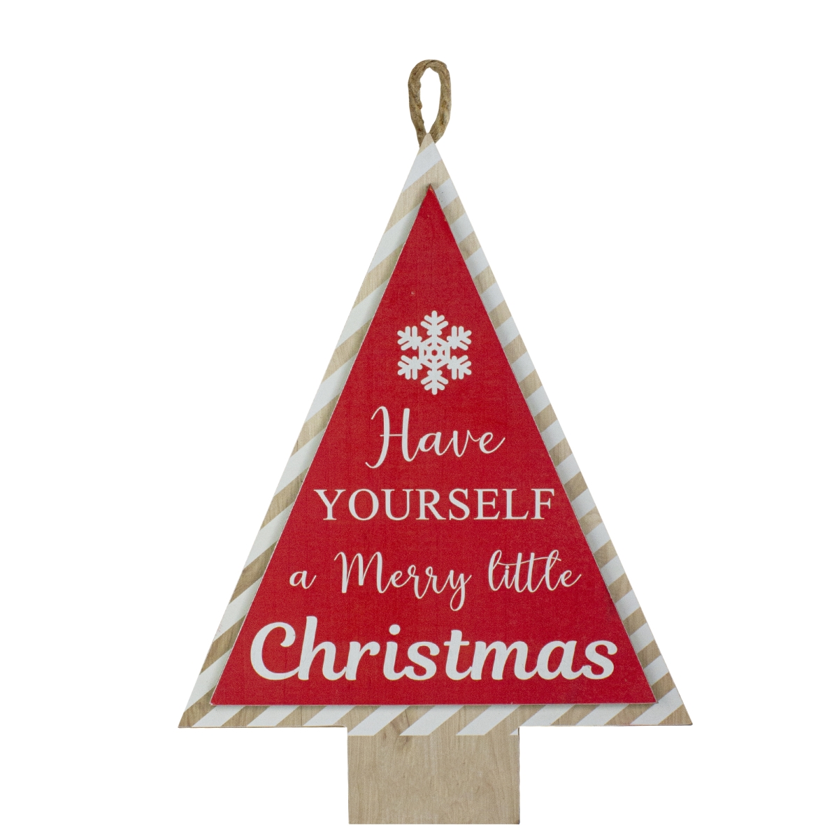 15.5 in. Merry Little Christmas Tree Wooden Hanging Wall Sign, Red & White
