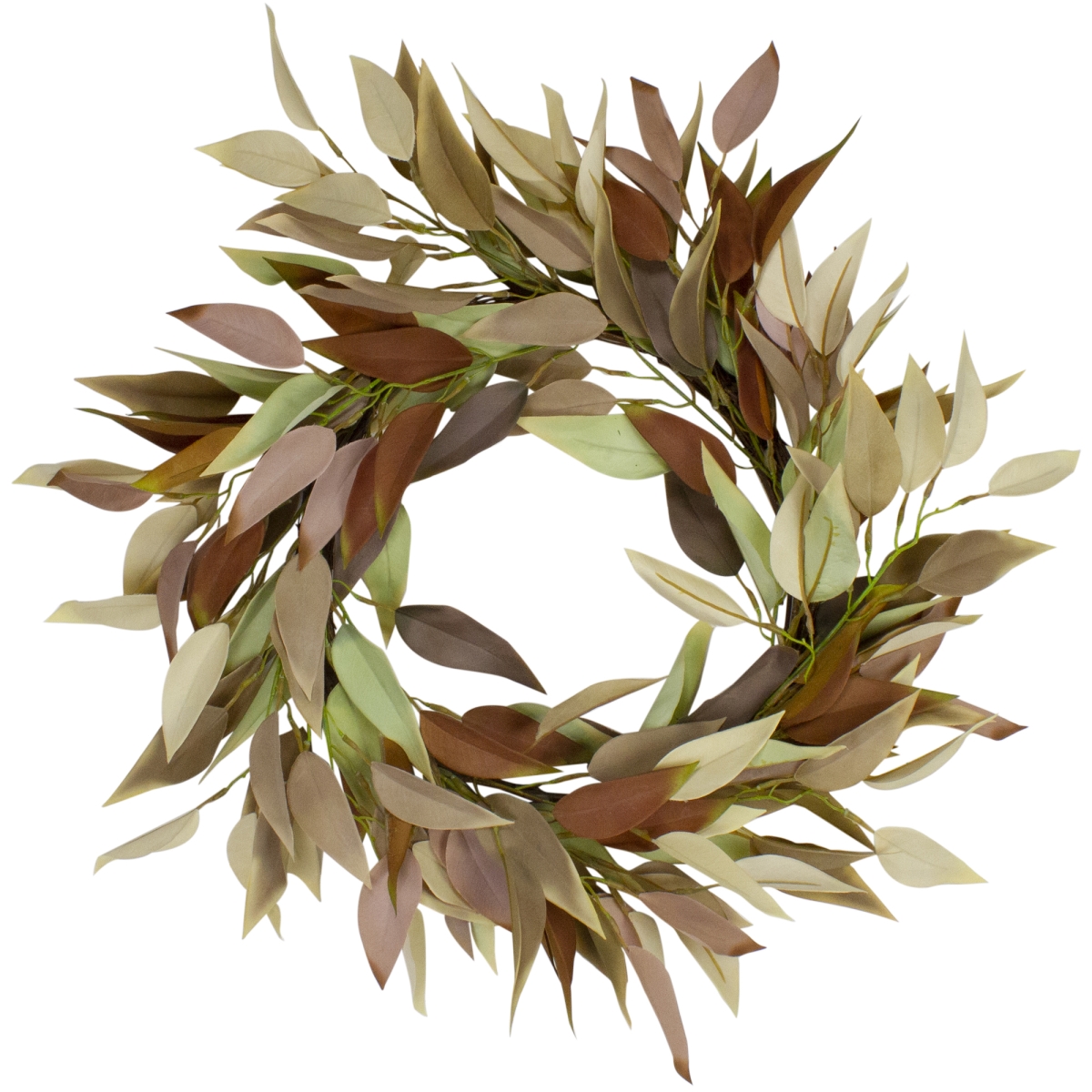 22 in. Buttery Autumn Harvest Neutral Fall Colored Artificial Leaves Wreath - Unlit