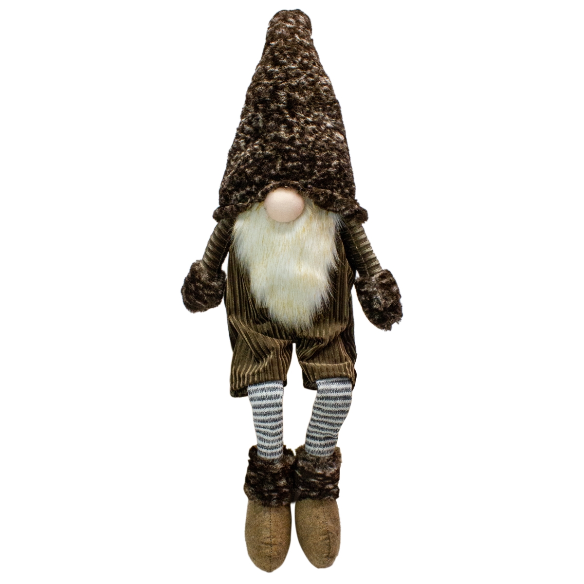 Picture of Northlight 34313225 34 in. Sitting Christmas Gnome with Striped Dangling Legs&#44; Brown & Gray