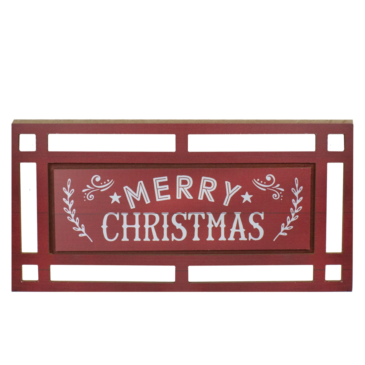 12 x 24 x 0.25 in. Merry Christmas Rectangular Carved Wooden Wall Sign, Red & White