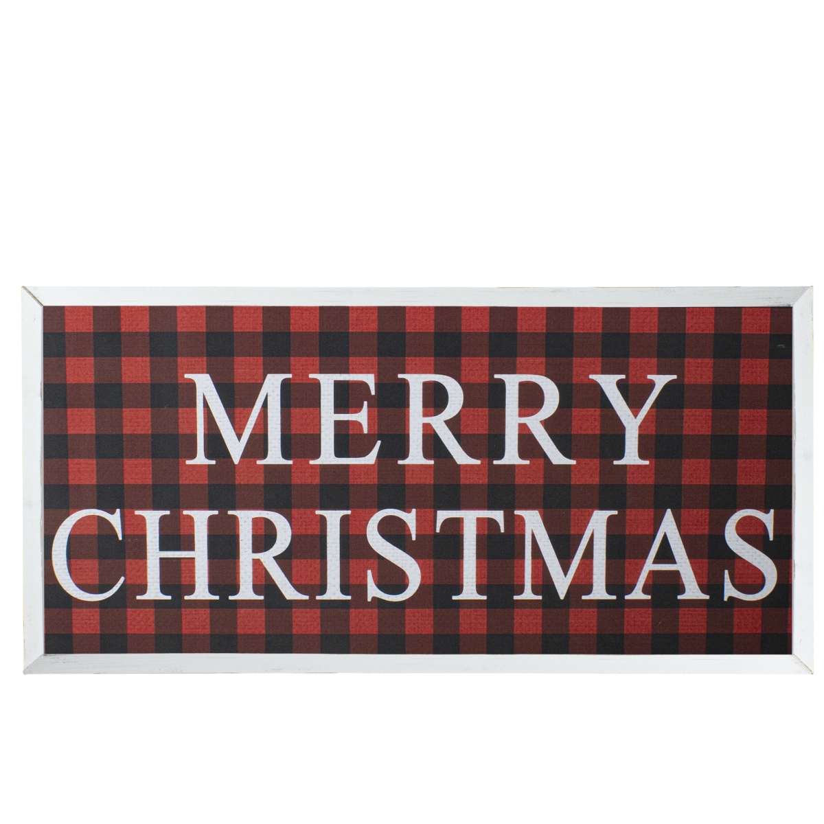 24 in. Buffalo Plaid Merry Christmas Wooden Hanging Wall Sign, Red & Black