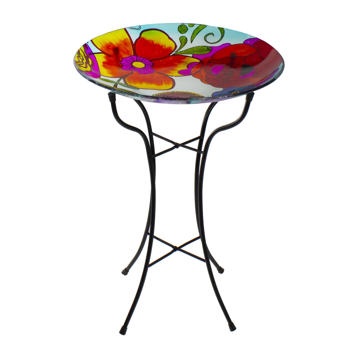 Picture of NorthLight 34303465 18 in. Hand Painted Glass Floral Pattern Outdoor Patio Bird Bath, Multi-Colored