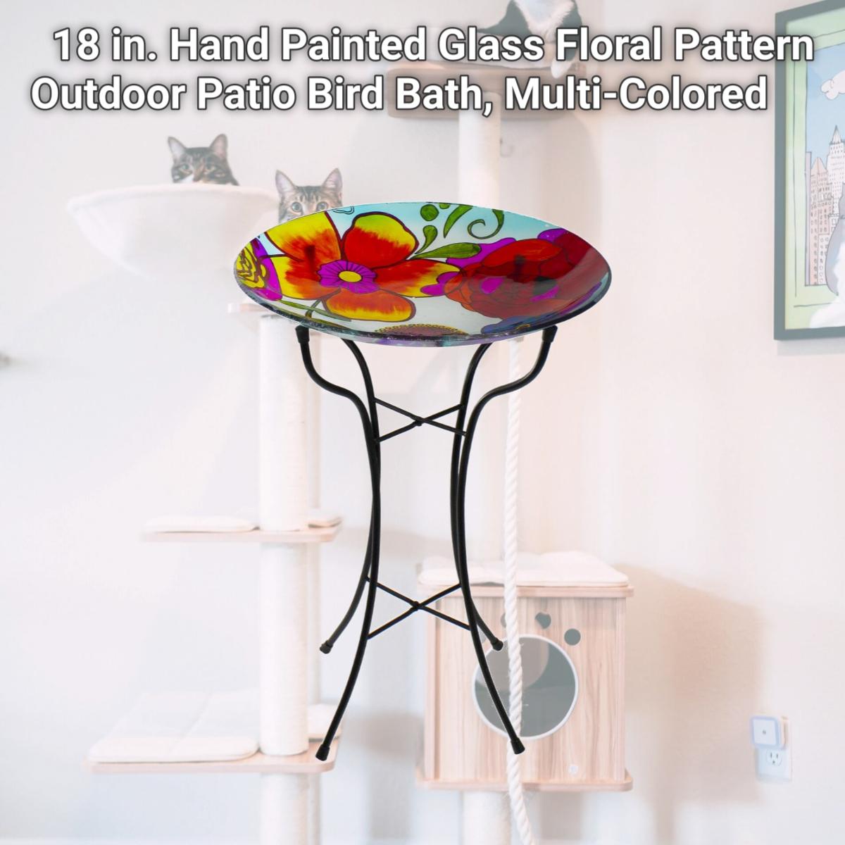 Picture of NorthLight 34303465 18 in. Hand Painted Glass Floral Pattern Outdoor Patio Bird Bath, Multi-Colored