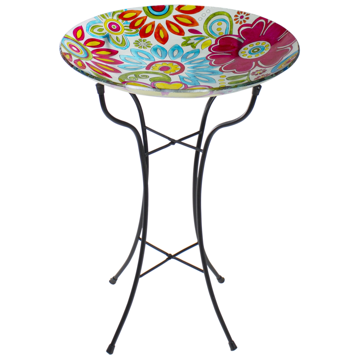 Picture of NorthLight 34303460 18 in. Flowers Hand Painted Glass Outdoor Patio Bird Bath&#44; Pastel Pink & Blue
