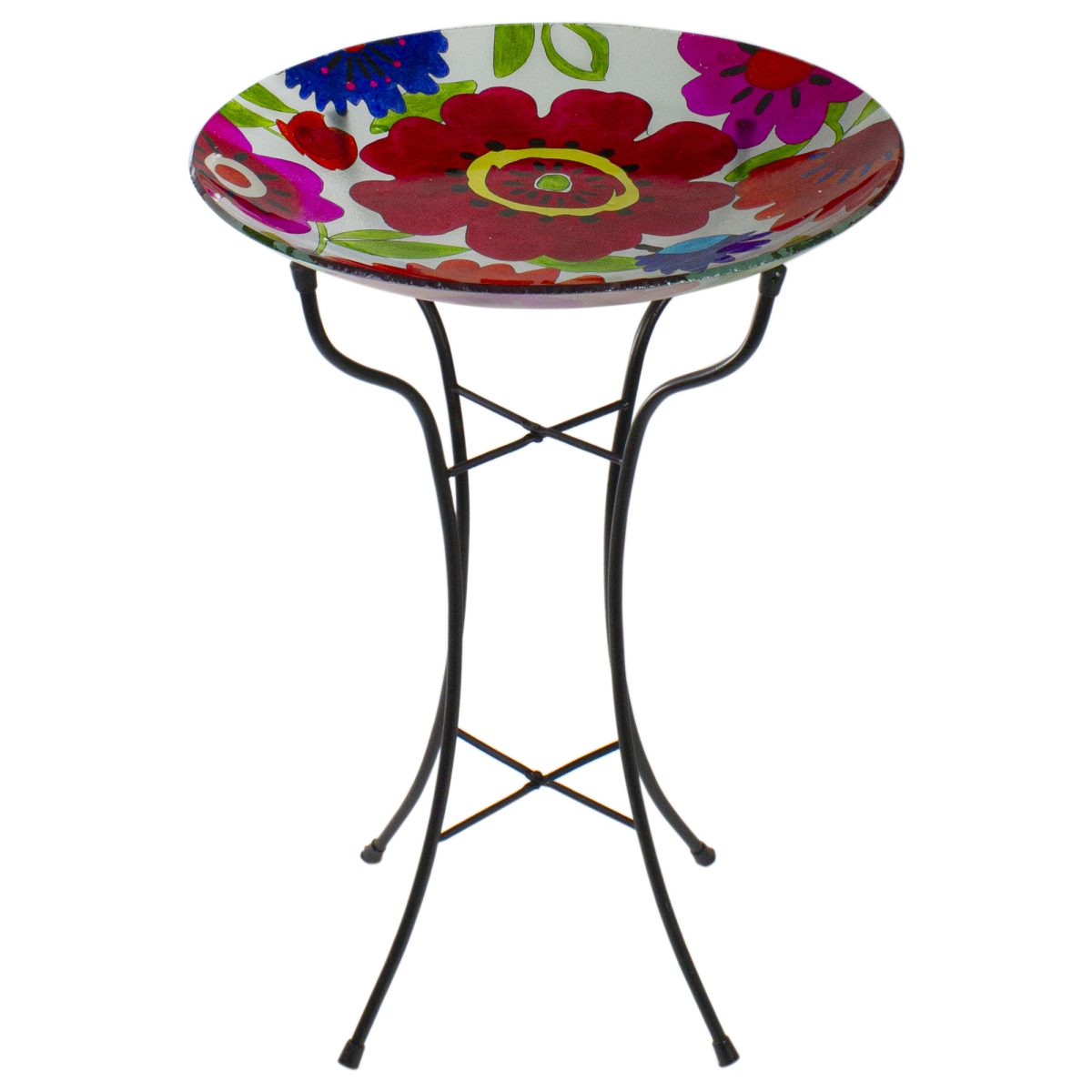 Picture of NorthLight 34303463 18 in. Summer Flowers Hand Painted Glass Outdoor Patio Birdbath&#44; Red & Blue