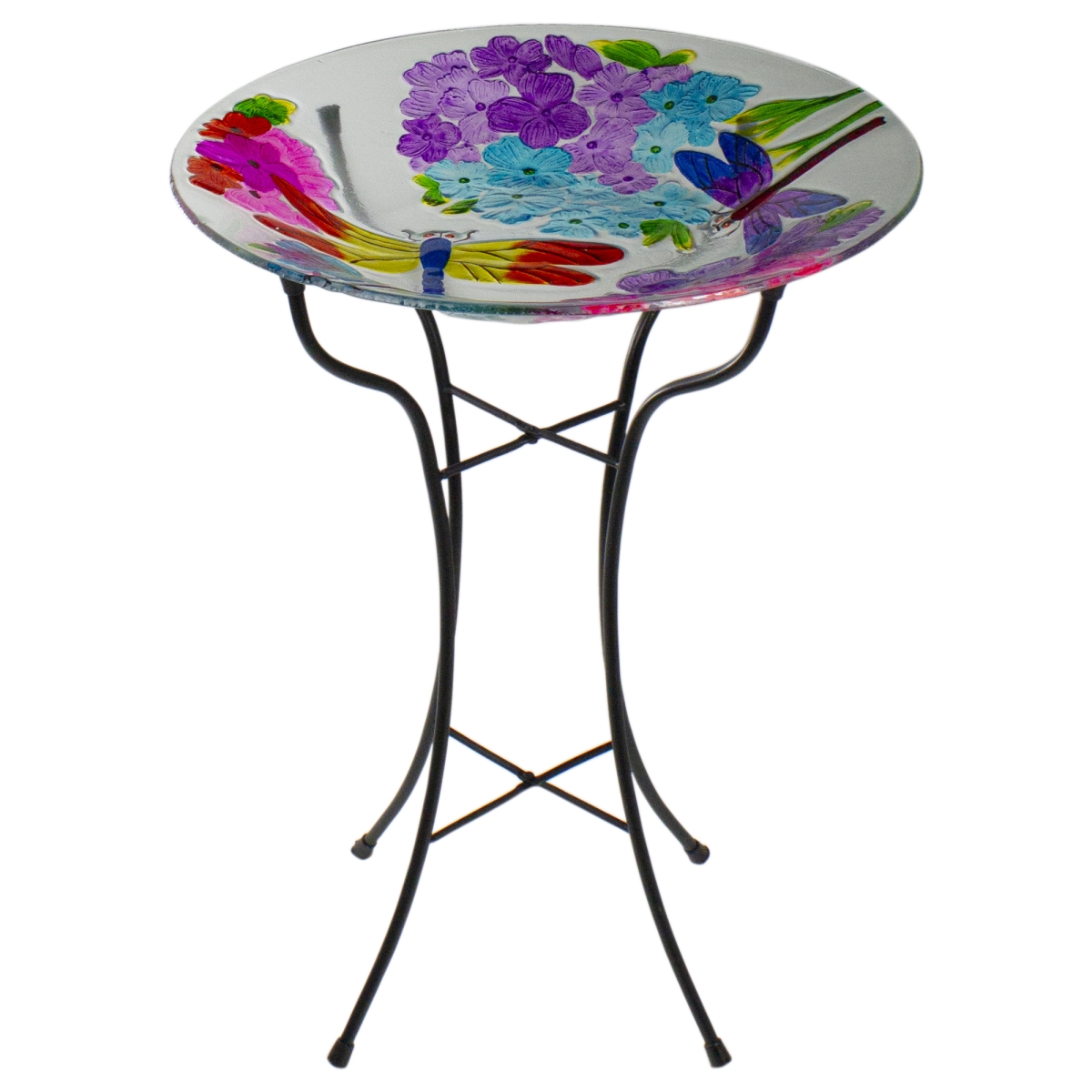 Picture of NorthLight 34303459 18 in. Dragonflies Hand Painted Glass Outdoor Patio Birdbath&#44; Pink & Purple