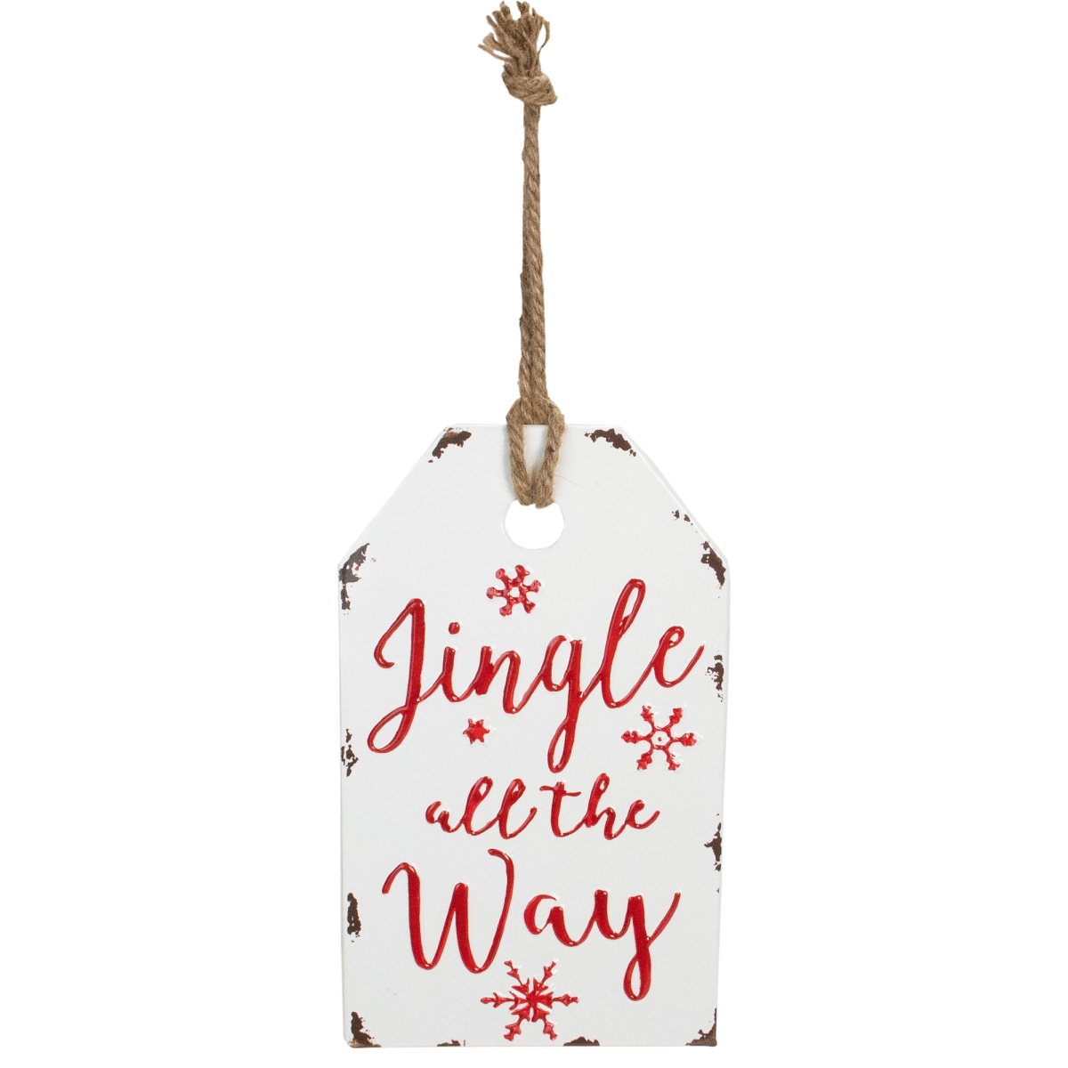 16 in. Metal Distressed Jingle All The Wall Christmas Wall Decor, White & Red