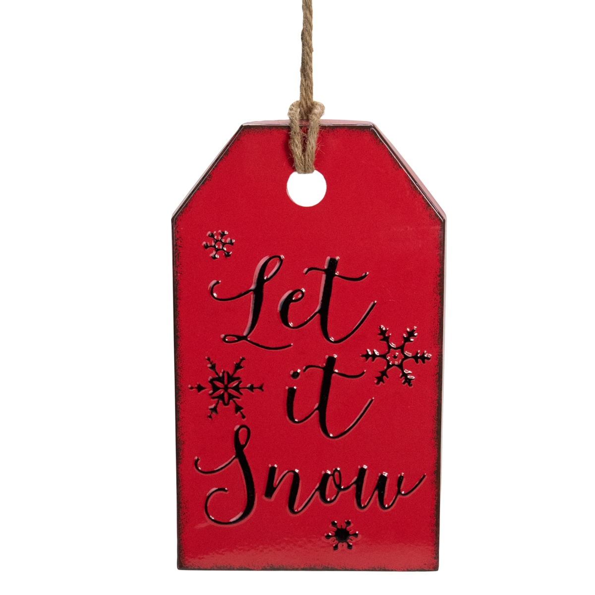 11.75 in. Metal Distressed Let It Snow Christmas Wall Decor, Red & Black