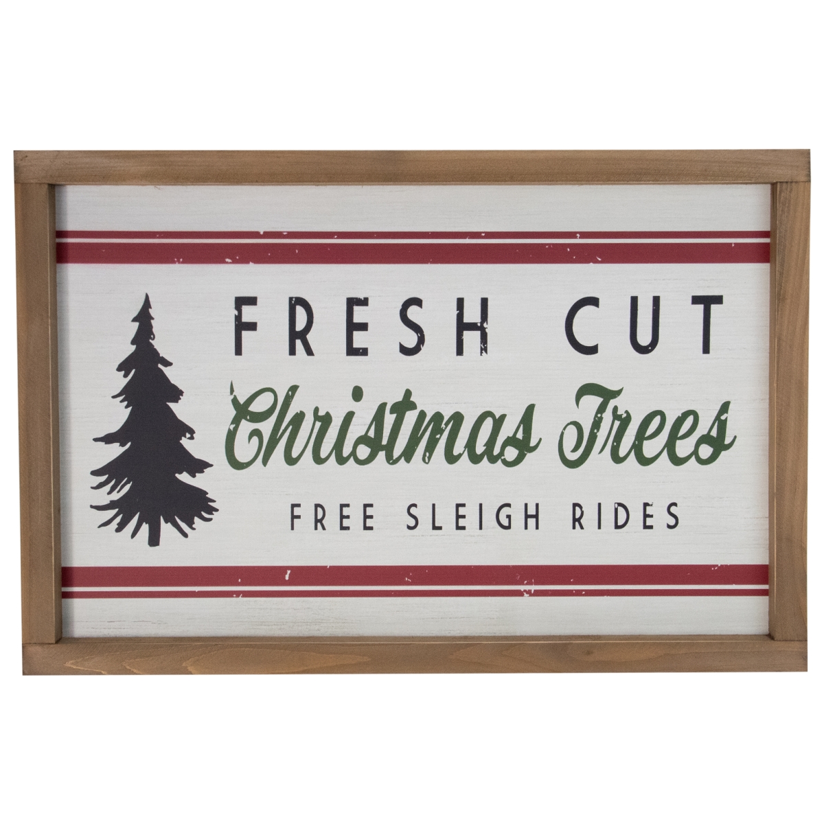 10 in. Rectangular Fresh Cut Christmas Trees Wooden Christmas Wall Decor, White & Red