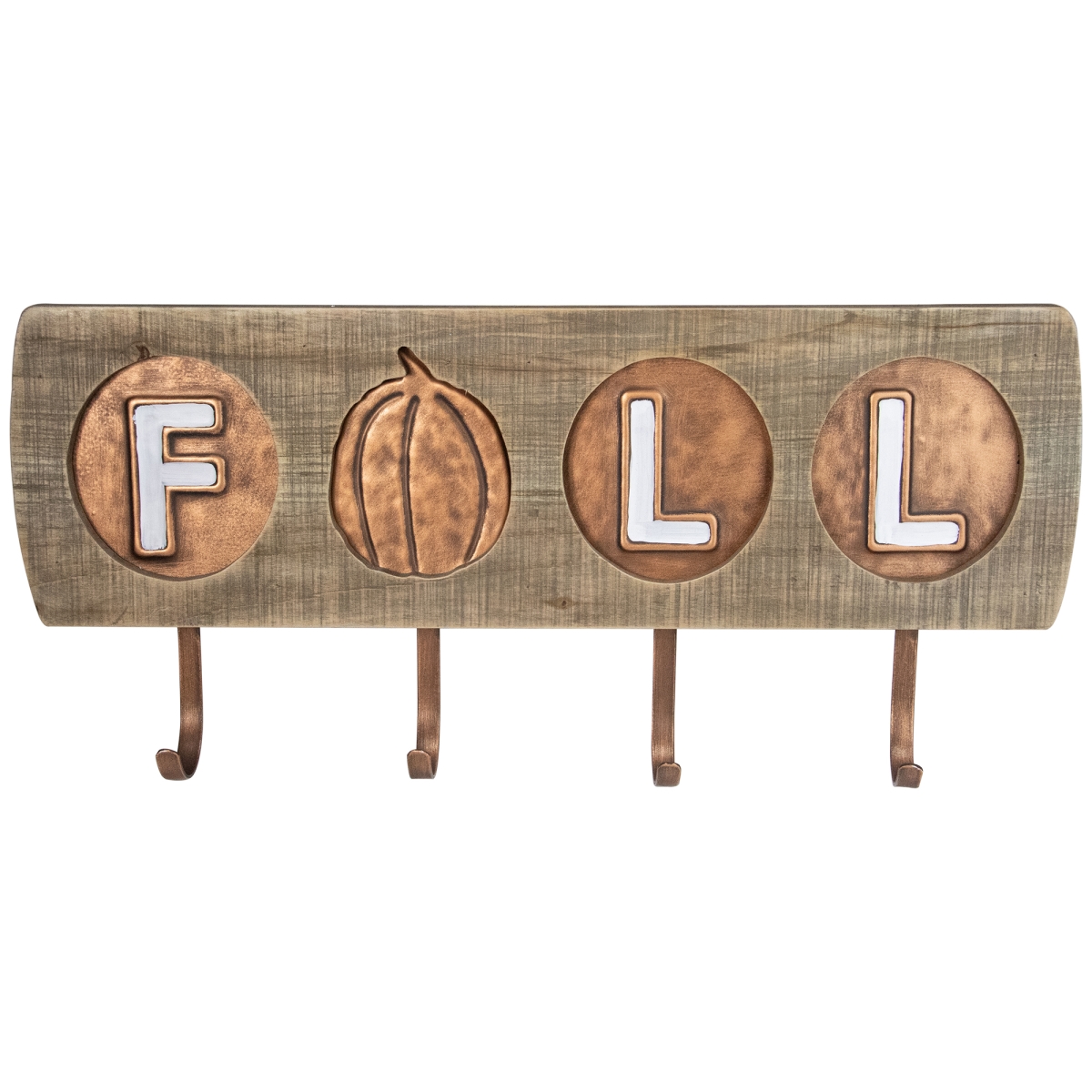 16 in. Pumpkin Fall Wooden & Metal Hook Wall Decor, Brown & White