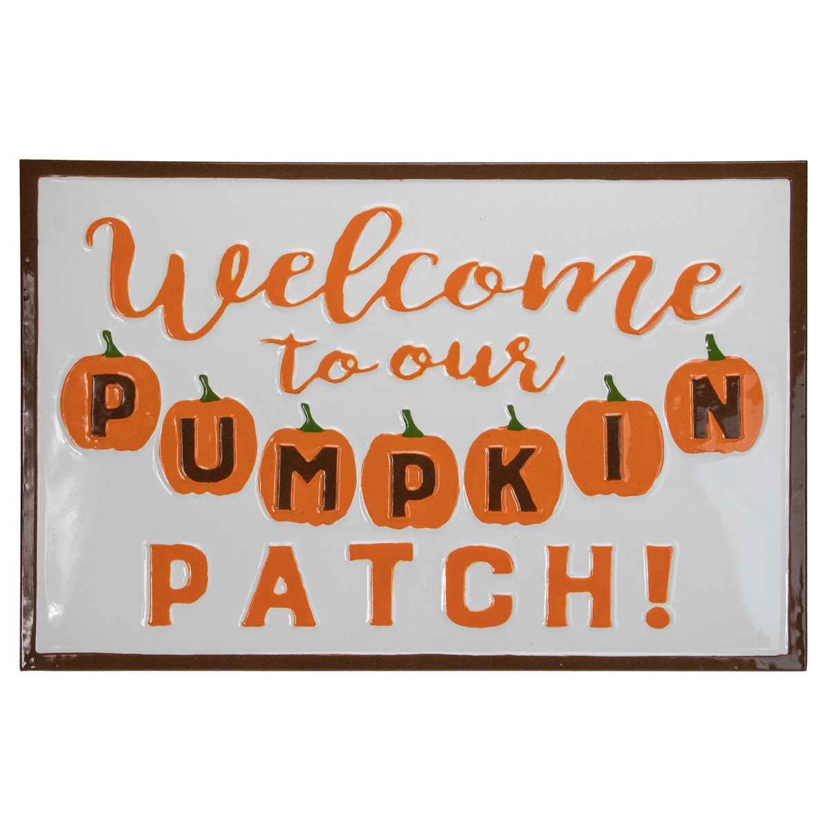 30 in. Welcome To Our Pumpkin Patch Autumn Metal Wall Decor, Orange & White