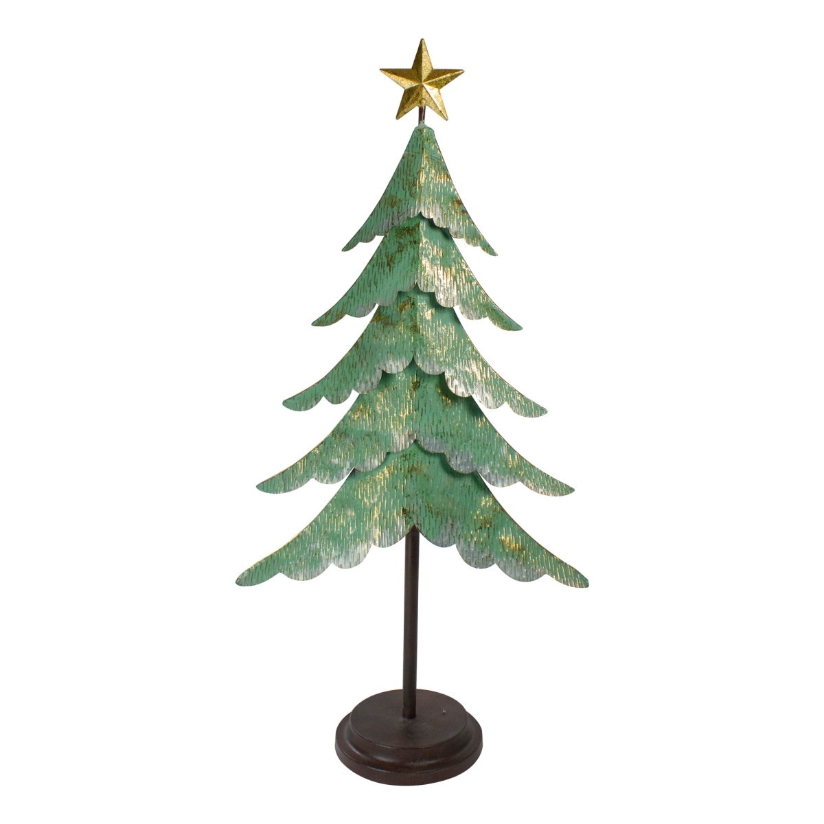 31 in. Layered Christmas Tree with a Star Tabletop Decor, Rustic Green & Gold