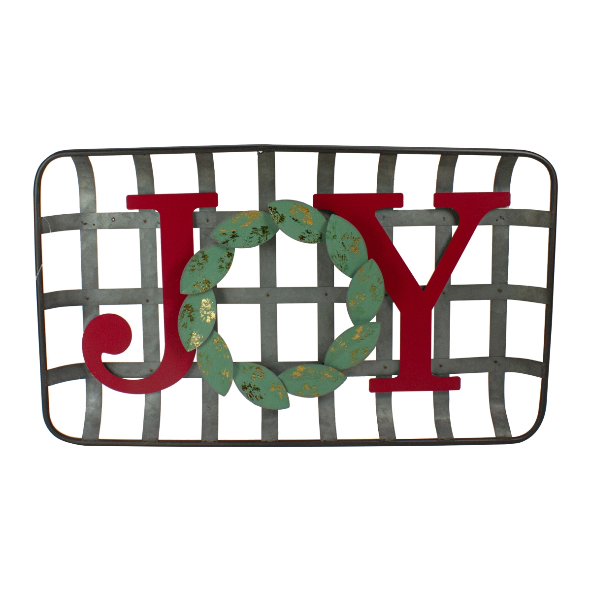 24 in. JOY Rustic Tobacco Basket Christmas Wall Decor, Red & Green