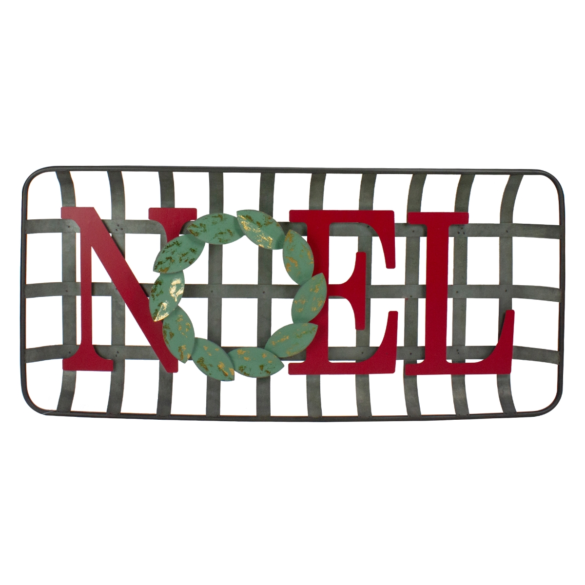 30 in. NOEL Rustic Tobacco Basket Christmas Wall Decor, Red & Green