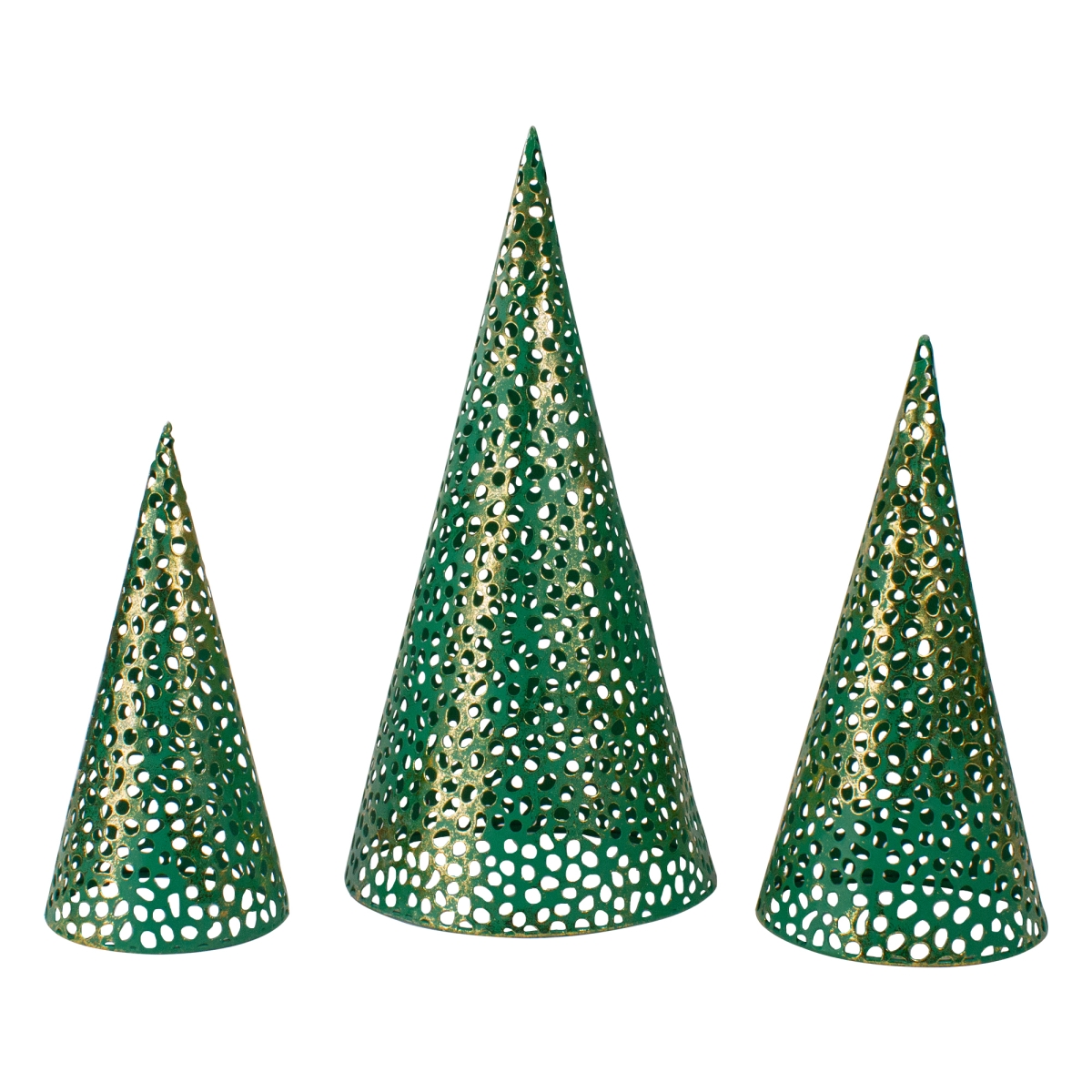 16 in. Christmas Tabletop Cone Trees, Green & Gold - Set of 3