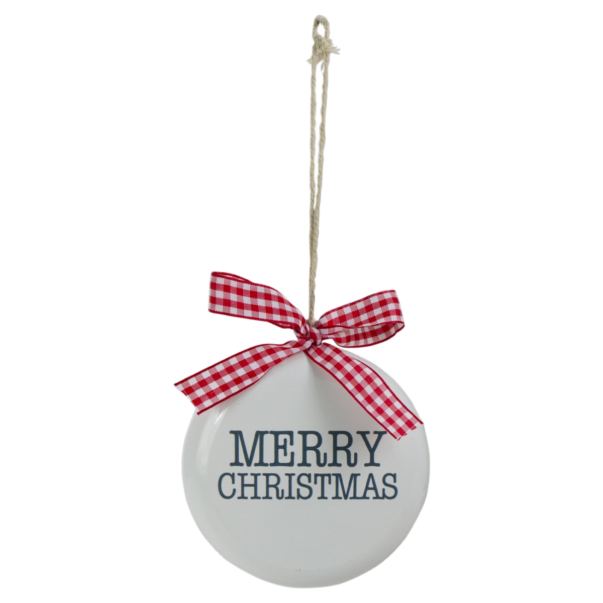 4.5 in. Merry Christmas Ornament with a Bow, White & Red