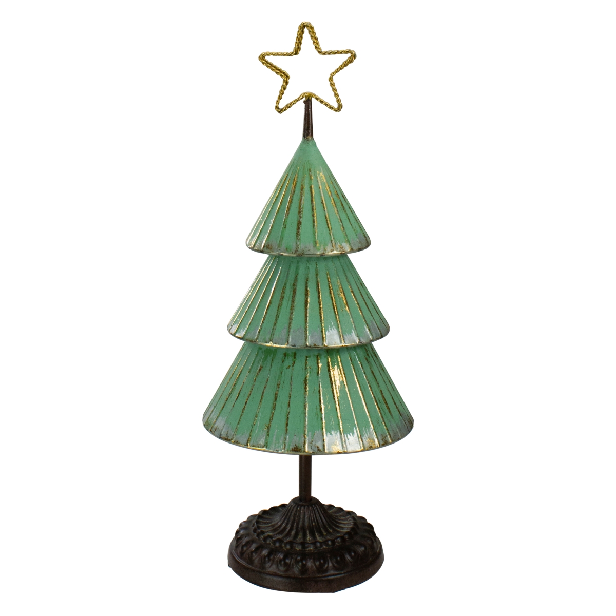 17 in. Rustic Tabletop Christmas Tree with a Cutout Star Topper, Green & Gold