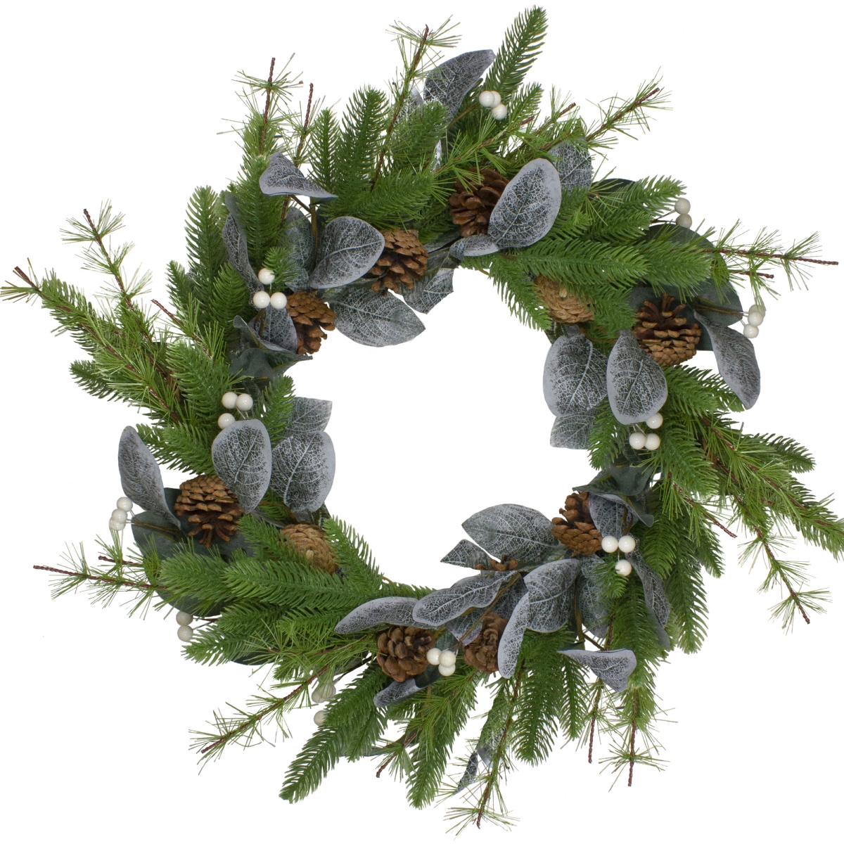 22 in. Mixed Pine Berries & Pinecones Artificial Christmas Wreath, White - Unlit
