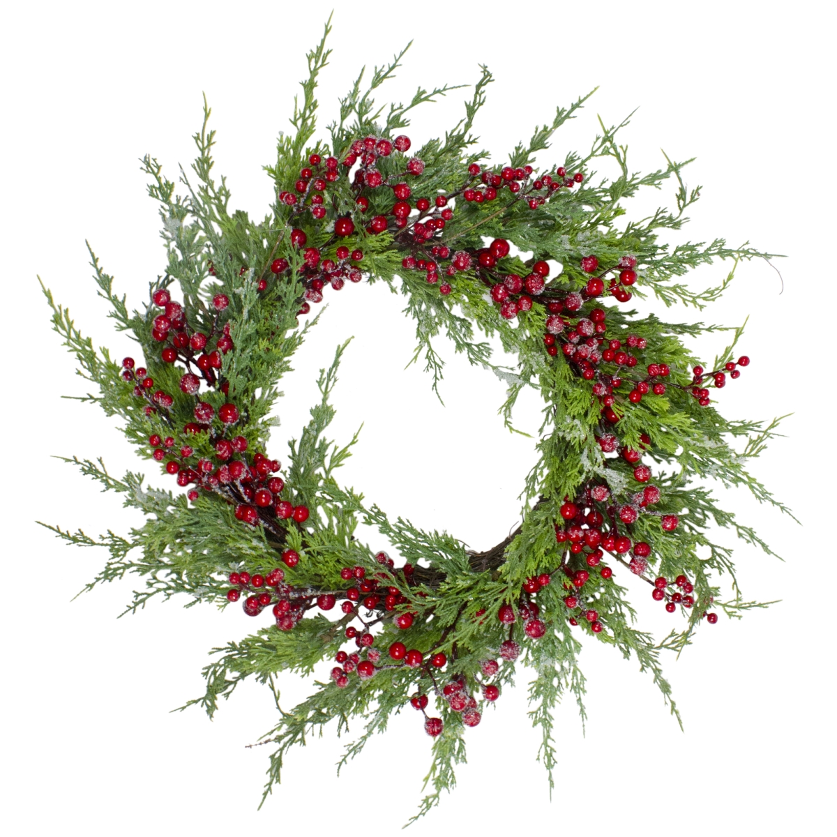 34316653 26 in. Berries Artificial Christmas Wreath, Frosted Red - Unlit