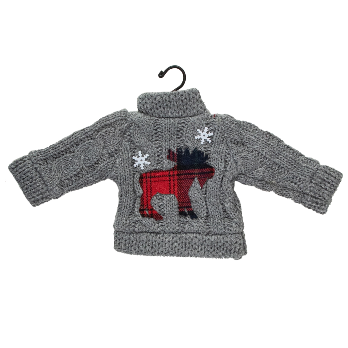 9 in. Ugly Sweater on a Hanger with a Moose Design Christmas Ornament, Gray