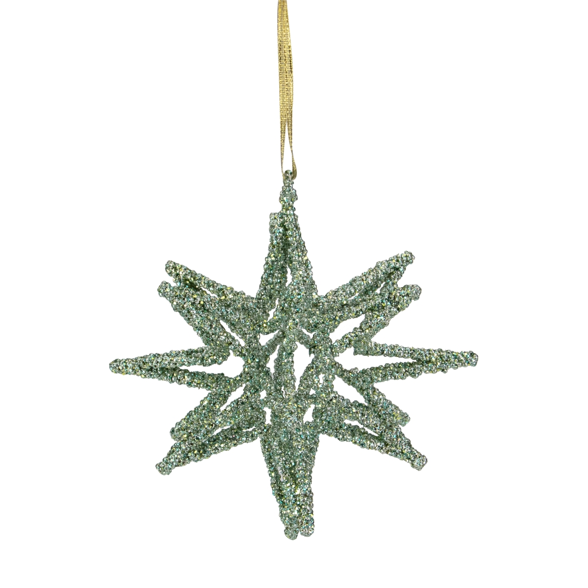 6.5 in. 3-D Glittered Star Christmas Ornament, Green