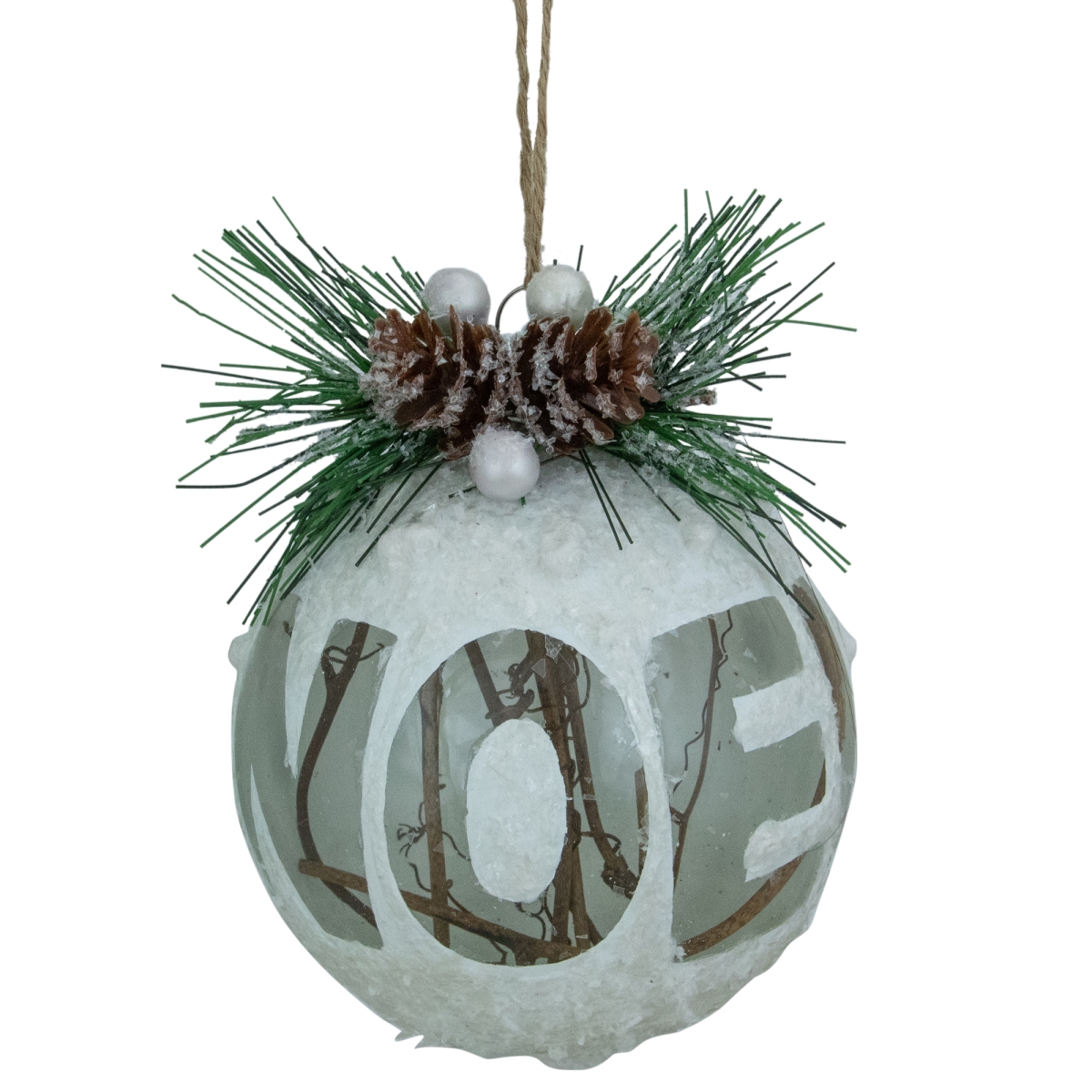 4 in. Frosted NOEL with Holly & Berries Glass Christmas Ornament, White