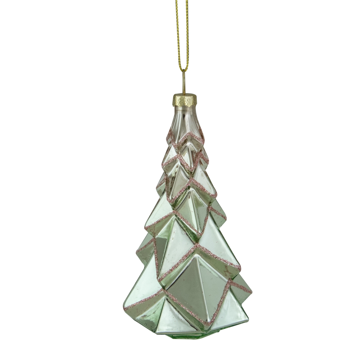 5 in. with Glitter Glass Christmas Tree Ornament, Green & Pink