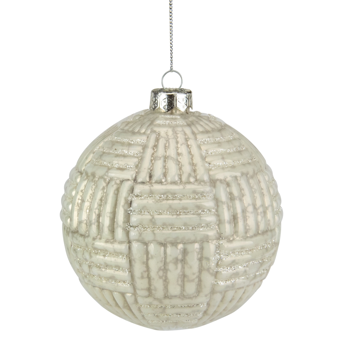 4 in. Cloudy Geometric Glass Ball Christmas Ornament, White