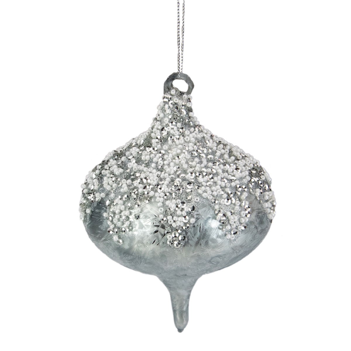 4 in. Beads & Sequins Glass Onion Christmas Ornament, Silver