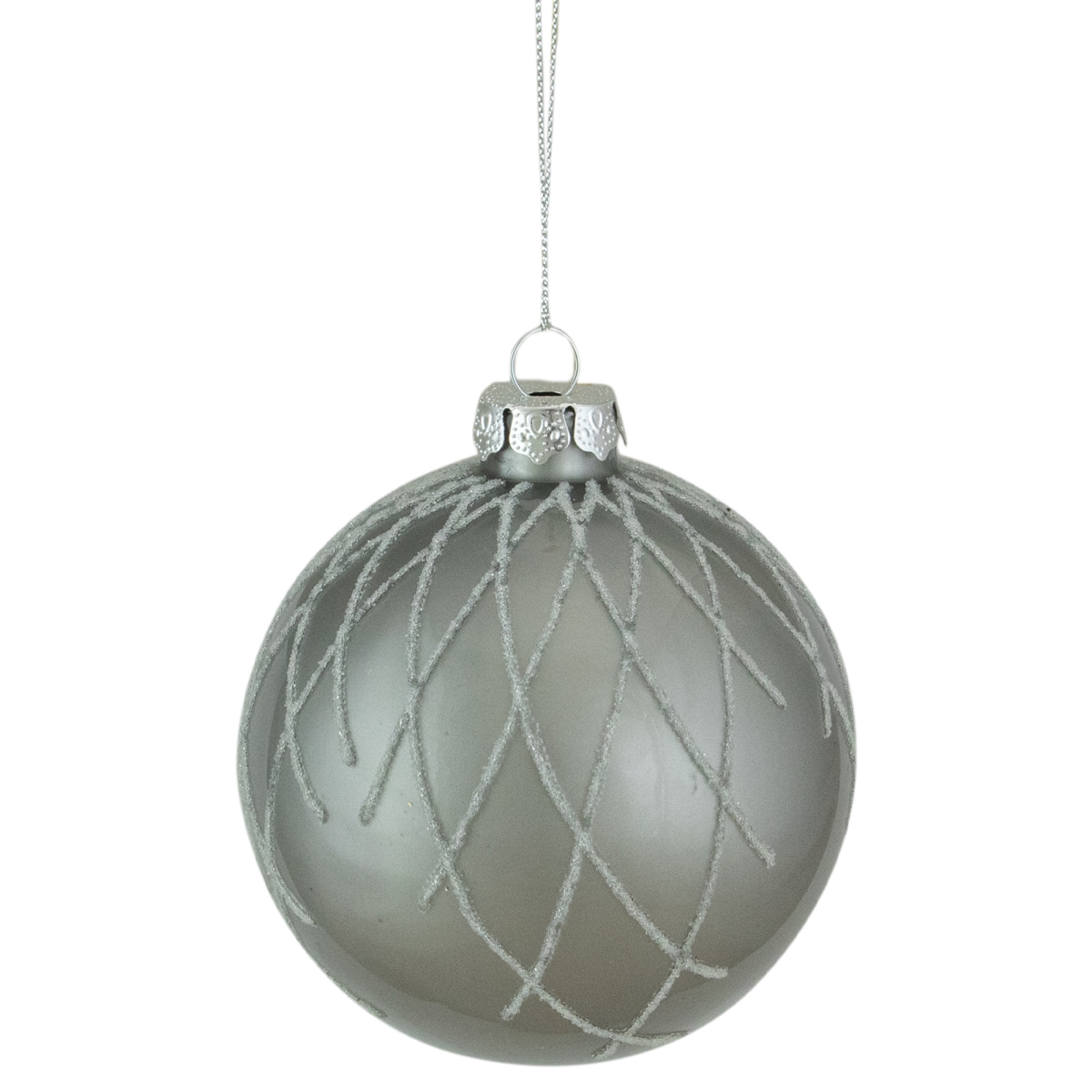 4 in. Diamond Pattern Christmas Ball Glass Ornament, Gray