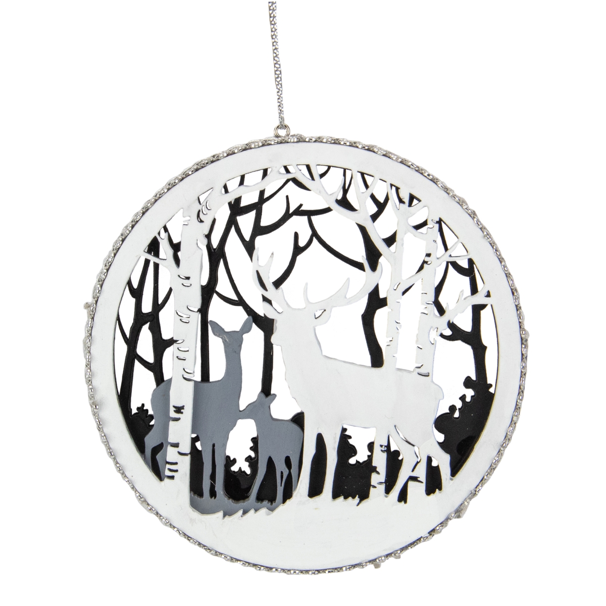 34313259 4.25 in. Reindeer Family with Forest Trees Disk Christmas Ornament, White & Gray -  NorthLight