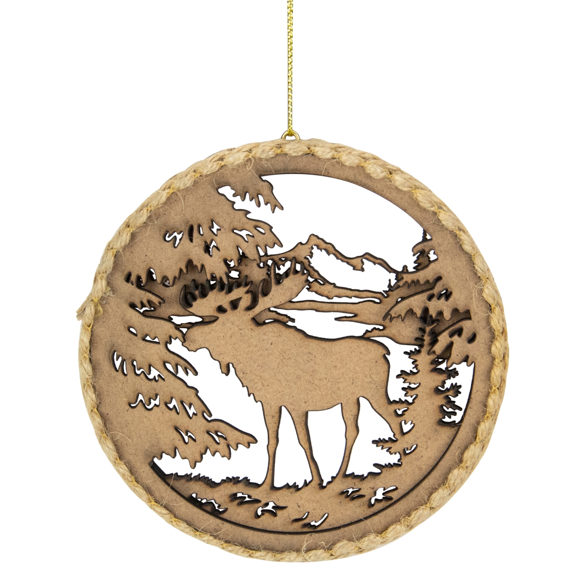 34313260 4.5 in. Moose with Forest Trees Disk Christmas Ornament, Brown -  NorthLight