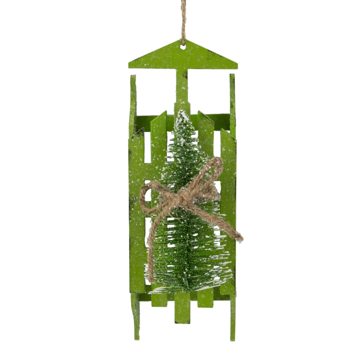 9 in. Tree on Wood Sled Christmas Ornament, Green