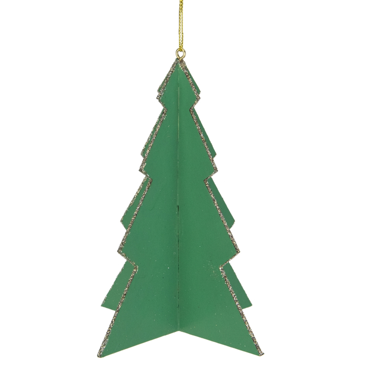 5.25 in. 3D Tree with Silver Glitter Accents Christmas Ornament, Green