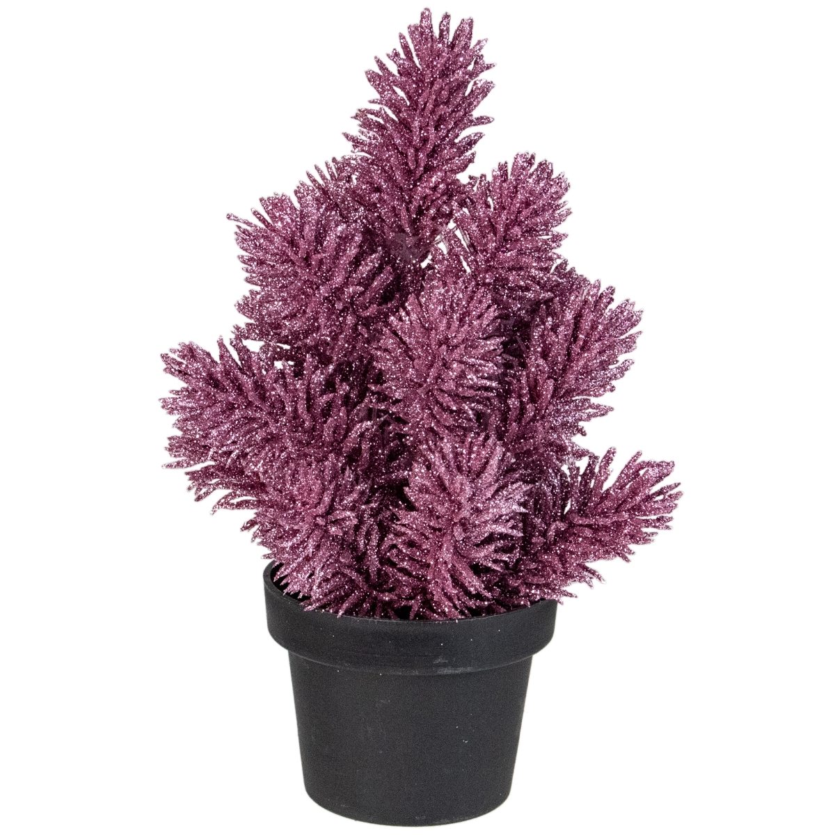 8.5 in. Metallic Glitter Artificial Pine Tabletop Christmas Tree with Black Base, Dark Pink - Unlit