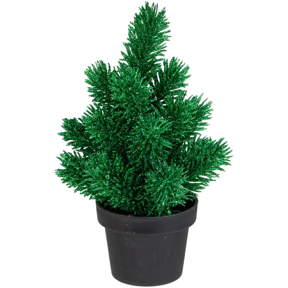 8.5 in. Metallic Glitter Artificial Pine Tabletop Christmas Tree with Black Base, Green - Unlit