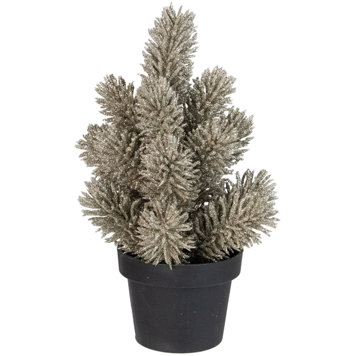 8.5 in. Metallic Glitter Artificial Pine Tabletop Christmas Tree with Black Base, Champagne - Unlit