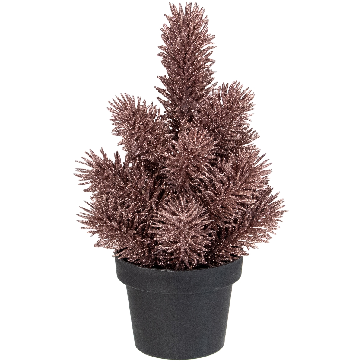 8.5 in. Metallic Glitter Artificial Pine Tabletop Christmas Tree with Black Base, Rose Gold - Unlit