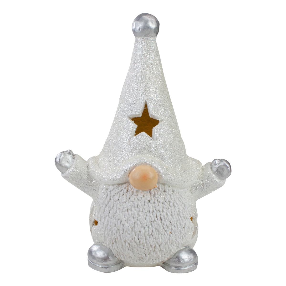 34168730 17 in. LED Lighted Gnome Christmas Tabletop Decoration, White & Gray