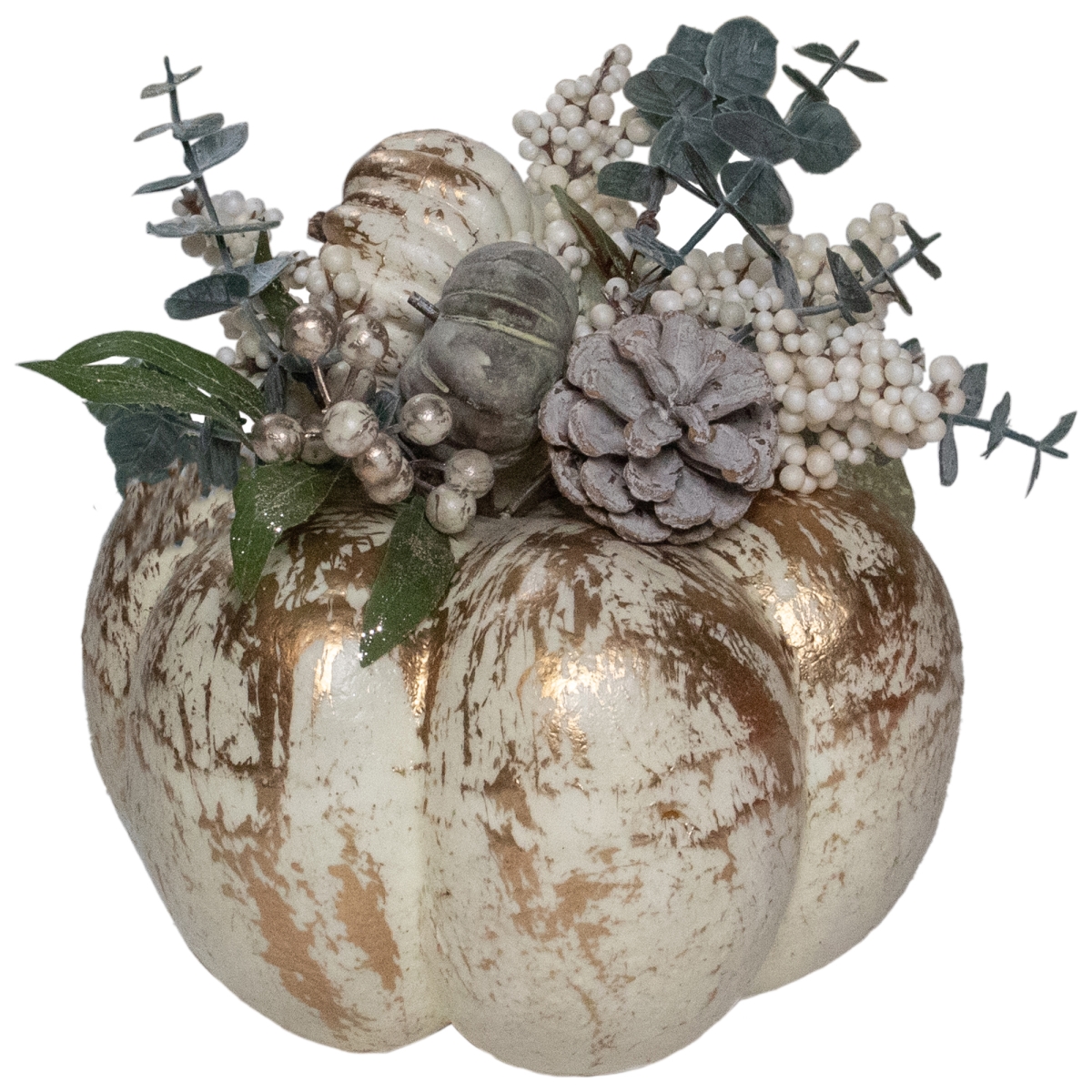 Picture of NorthLight 34315217 10 in. Pine Cones & Pumpkins Fall Harvest Tabletop Decor&#44; White & Gold