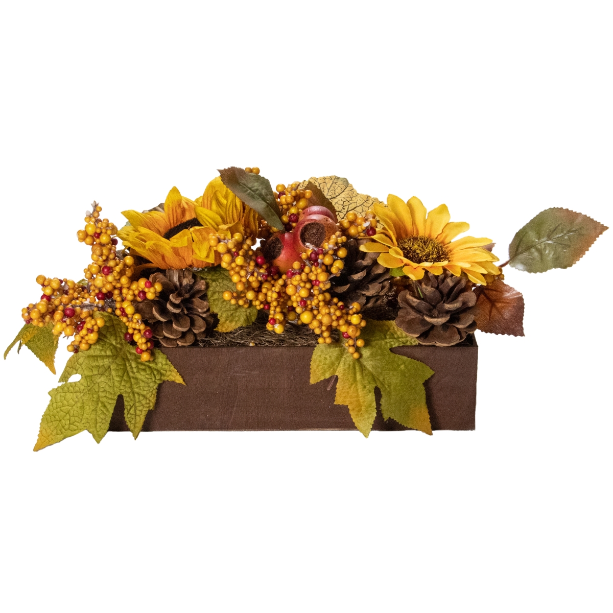 12 in. Sunflowers & Leaves Spring Floral Arrangement, Yellow & Brown -  LovelyHome, LO1772130