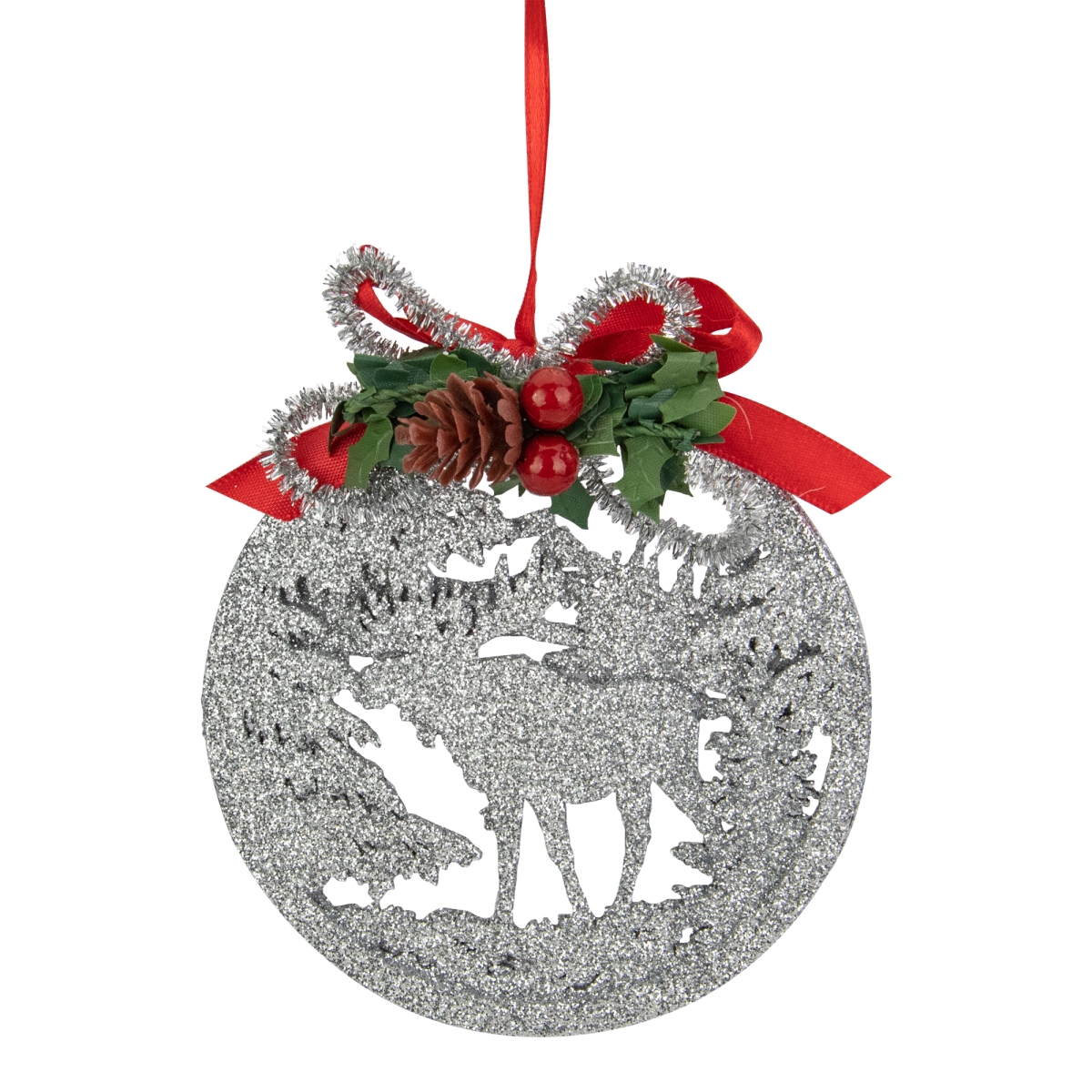4.25 in. Glitter Moose 2-D Cut-Out Silhouette Christmas Ornament, Silver